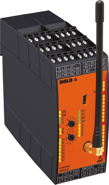 SAFEMASTER W — bezprzewodowy system bezpieczeństwa UH 6900 i nadajnik RE 6900 (zatrzymanie awaryjne drogą radiową) — DOLD