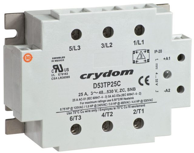 3-fazowy przekaźnik półprzewodnikowy AC Crydom 53TP (IP20, 25/50 A) — Sensata